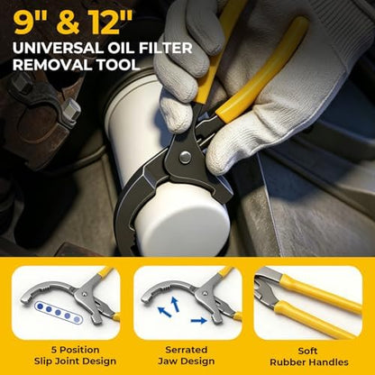 KELIN Oil Filter Wrench Set 8PCS, 9"&12" Oil Filter Pliers | 4 Swivel Band Wrenches (2-3/4" to 5-1/4") | 3-Jaw Universal Adapter for 3/8" 1/2" Ratchet, Oil Filter Removal Tool for Car Truck SUV ATV - Image 4