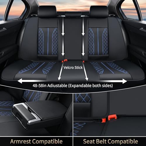 FLORICH Leather Seat Covers for Cars, Car Seat Cover Full Set Luxury Faux Leather Waterproof Seat Cover Full Coverage Seat Protector Universal Fit for Most Cars SUV Trucks, Black&Blue Line - Image 4
