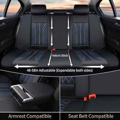 FLORICH Leather Seat Covers for Cars, Car Seat Cover Full Set Luxury Faux Leather Waterproof Seat Cover Full Coverage Seat Protector Universal Fit for Most Cars SUV Trucks, Black&Blue Line - Image 4