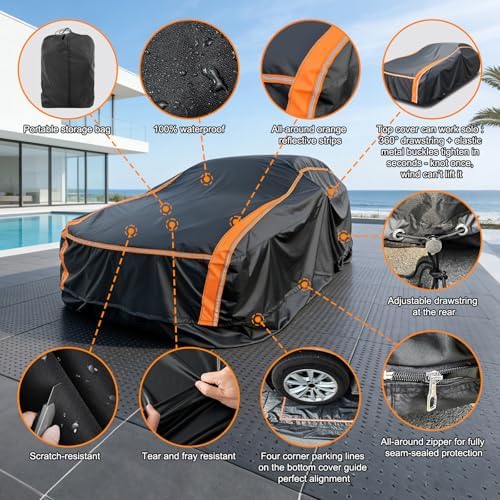 Full Enclosed Car Cover Waterproof All Weather Heavy-Duty Outdoor – Fits 209-218" Sedans: Avalon, Taurus, MKS/Continental, BMW740i, S-Class & More,Heavy-Duty Zip Cover with UV & Tear Protection - Image 6