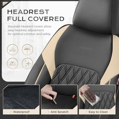 Coverado Seat Covers Full Set, Faux Leather Car Seat Covers for Cars, Waterproof Car Seat Cover, Universal Seat Covers, Car Seat Protector Car Seat Cushion Universal Fit Most Cars Trucks, Black&Beige - Image 5