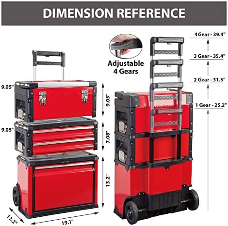 Big RED TRJF-C305ABD Torin Garage Workshop Organizer: Portable Steel and Plastic Stackable Rolling Upright Trolley Tool Box with 3 Drawers, 20.5" L x 12.6" W x 28.4" - Image 3