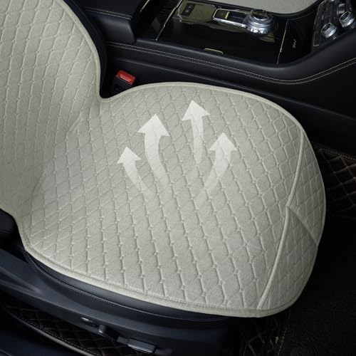 Linen Car Seat Covers for Cars, Front Car Seat Cover Protectors with Storage Bags, Anti-Slip & Soft Automotive Seat Cushion Universal Fit for Most Sedan, SUVs, Vehicles (Beige) - Image 4
