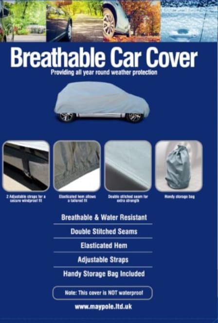 Maypole Breathable Full Cover for Small Cars Water Resistant, Grey - Image 2