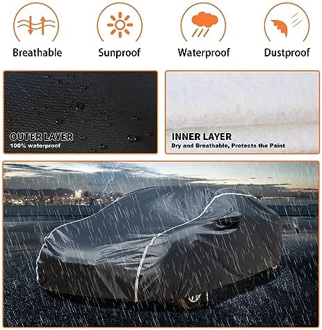 Coverado 6 Layers Car Cover Waterproof All Weather, Soft Cotton Lined Coupe Cover, Outdoor Heavy Duty Car Covers Rain Snow UV Hail Protection, Full Covers Universal Fit for Sports Car (173"-182") - Image 4