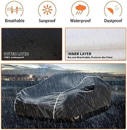 Coverado 6 Layers Car Cover Waterproof All Weather, Soft Cotton Lined Coupe Cover, Outdoor Heavy Duty Car Covers Rain Snow UV Hail Protection, Full Covers Universal Fit for Sports Car (173"-182") - Image 4