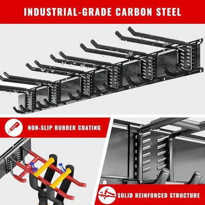 Garage Tool Organizer Wall Mount, Easy to 48inch Install Heavy-Duty Garage Storage System with 6 Adjustable Universal Hooks, Garden Tool Rack for Shovels, Rakes, Yard Tools - Image 4