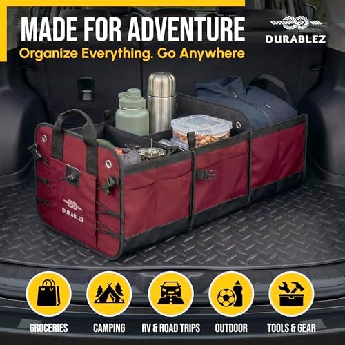 Large Car Trunk Organizer - Trunk Storage - Modular Detachable Configurable Collapsible - for SUV Minivan Truck Sedan Van - 3 Compartment XL, Cherry - Image 3