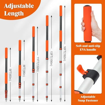 16FT Car Wash Brush with Long Handle, RV Wash Brush with Soft Chenille Microfiber Mop, Mitt and Windows Squeegee, Extendable Cleaning Kit for Truck, Boat or House Siding Ceiling, 5Pack - Image 2