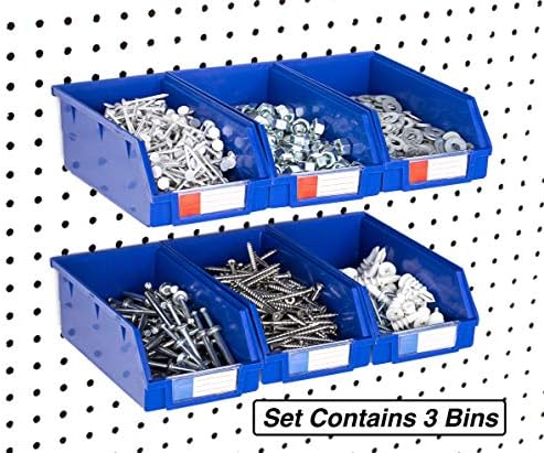 Pegboard Bins – 3 Pack Blue Extra Large - Hooks to Any Peg Board - Organize Hardware, Accessories, Attachments, Workbench, Garage Storage, Craft Room, Tool Shed, Hobby Supplies, Parts - Image 3
