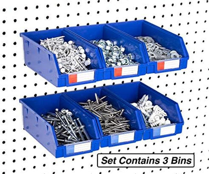 Pegboard Bins – 3 Pack Blue Extra Large - Hooks to Any Peg Board - Organize Hardware, Accessories, Attachments, Workbench, Garage Storage, Craft Room, Tool Shed, Hobby Supplies, Parts - Image 3