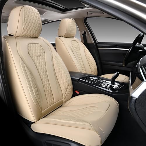 Coverado Automotive Seat Covers, Car Seat Covers Full Set, Beige Car Seat Cover, Car Seat Cushion Waterproof, Front Seats Back Seat Covers, Car Seat Protector Universal Fit Most Cars - Image 2