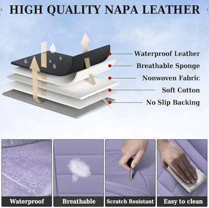 Coverado Car Seat Covers Front, Seat Covers for Cars, Waterproof Car Seat Cushions, 2-Pack Leather Carseat Seat Protectors, Universal Seat Covers Fit for Most Sedans SUV Pick-up Trucks(Purple) - Image 3