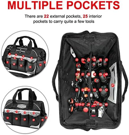 HAUTMEC 16" 47-Pockets Tool Bag, Heavy-Duty 1680D Wide Mouth Tool Organizer with Reinforced Hard Base, Padded Shoulder Strap - HT0183 - Image 4