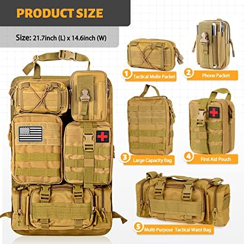 Universal Tactical Seat ​Back Organizer Vehicle Molle Panel Organizer Storage Bag with 5 Detachable Molle Pouch, Khaki - Image 3