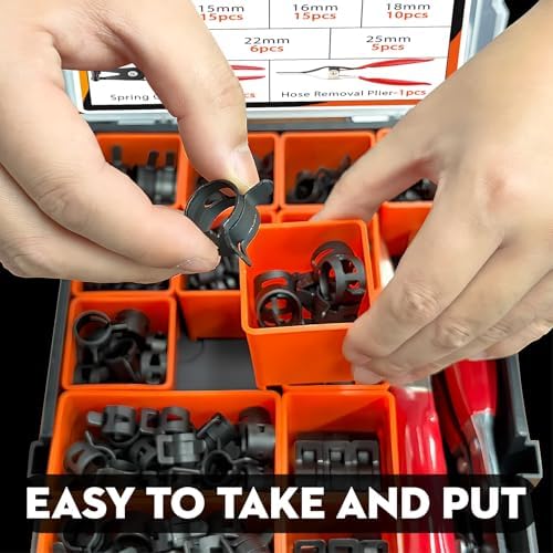 352Pcs Spring Band Hose Clamp Kit with Pliers, 15 Sizes 6-25mm Black Carbon Steel Spring Clamps for Fuel Lines Coolant Vacuum Hoses,Automotive Marine DIY - Image 2