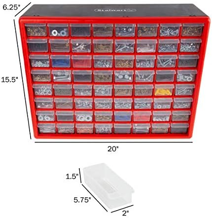 Stalwart 64-Drawer Storage Organizer, Red - Image 3