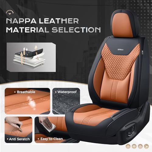 Coverado Car Seat Covers with Lumbar Support, Front Covers for Cars, Universal Automotive Seat Cover, Waterproof, Leather Car Seat Cushion, Interior Seat Protectors for Most Cars - Image 2
