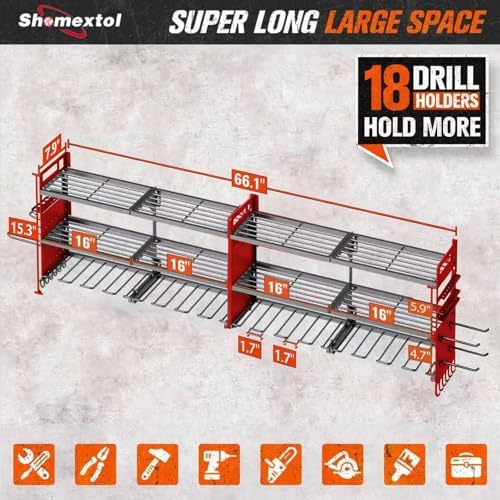 2 Pack Power Tool Organizer Wall Mount, 3-Layer,18 Drill Holders - Image 2