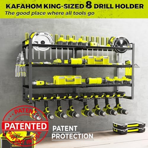 KAFAHOM Power Tool Organizer-8 Drill Holder Wall Mount,4 Layer Heavy Duty Metal Power Tool Storage Rack,Garage Tool Organizer and Storage with Screwdriver Holder/Plier Holder/Hammer Holder - Image 5