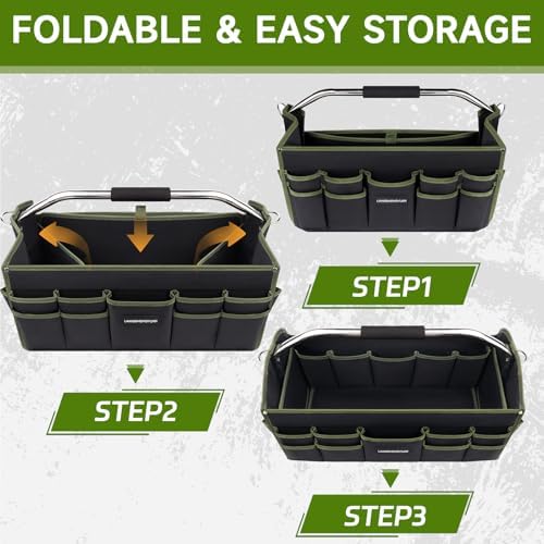 20In Electrician Tool Bag, Foldable Bags For Men Heavy Duty, Open Top Tool Tote, 30 Pockets Can Hold Many fittings, Organizer Stainless Steel Handle and Removable Shoulder Strap - Image 4