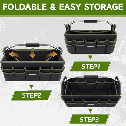 20In Electrician Tool Bag, Foldable Bags For Men Heavy Duty, Open Top Tool Tote, 30 Pockets Can Hold Many fittings, Organizer Stainless Steel Handle and Removable Shoulder Strap - Image 4