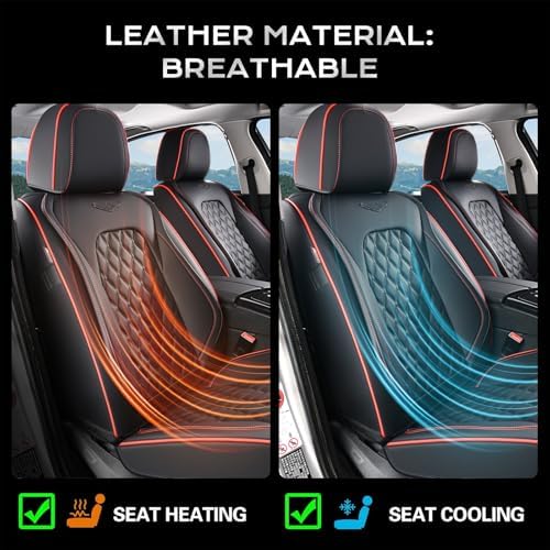Coverado Full Set Car Seat Covers, Luxury Faux Leather Waterproof Seat Covers, 5-Seat Universal Fit, Front & Back Car Seat Protectors,Leather Seat Covers for Most Cars-Black & Red Line - Image 4