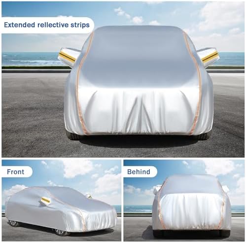 Full Car Cover for AlfaRomeo Giulietta Hatchback,Full Exterior Covers Breathable Waterproof Dustproof Sun Protection Snowproof with Reflective Strip and Zipper Door - Image 2