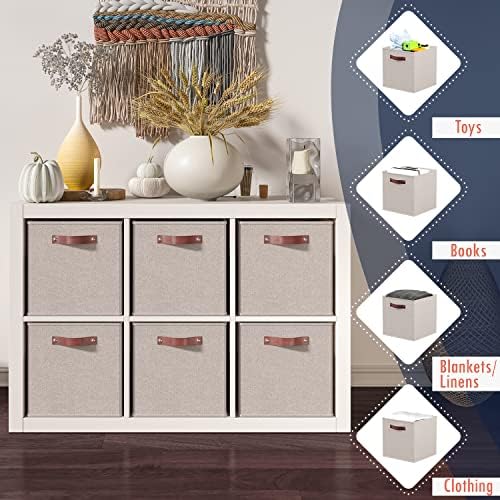 Ornavo Home 13x13 Foldable Fabric Storage Cube Bins, 6 Pack, Beige - Image 3