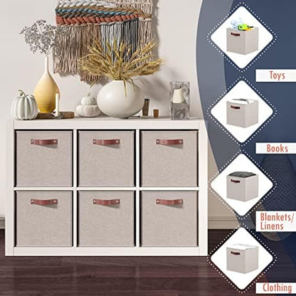 Ornavo Home 13x13 Foldable Fabric Storage Cube Bins, 6 Pack, Beige - Image 3