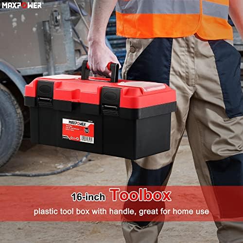 MAXPOWER Tool Box 16 inch, Plastic Small Tool Box with Latch Removable Tray - Image 6