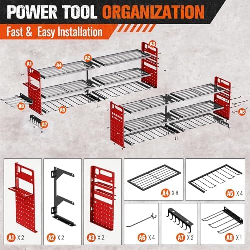 2 Pack Power Tool Organizer Wall Mount, 3-Layer,18 Drill Holders - Image 6