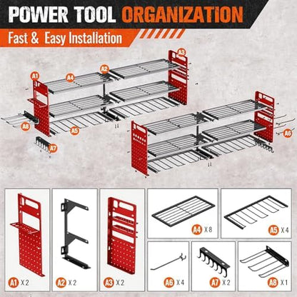 2 Pack Power Tool Organizer Wall Mount, 3-Layer,18 Drill Holders - Image 6