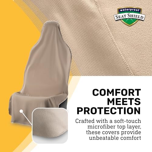 UltraSport Tan Front Seat Cover - Waterproof Car Seat Protector, Universal Fit, Washable, Soft Microfiber, Anti-Stink, Comfortable, Easy to Install - Image 5