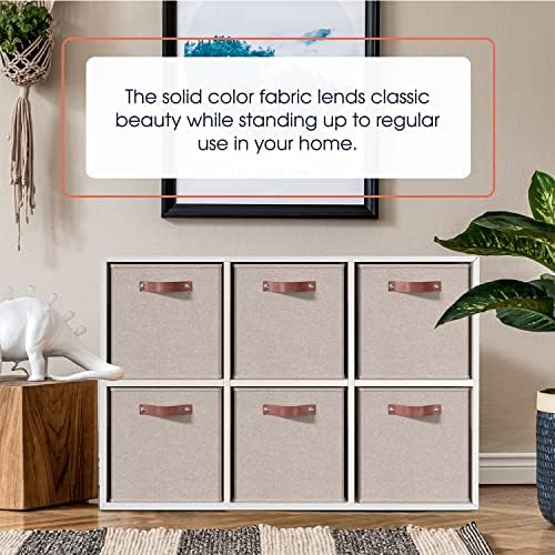 Ornavo Home 13x13 Foldable Fabric Storage Cube Bins, 6 Pack, Beige - Image 2