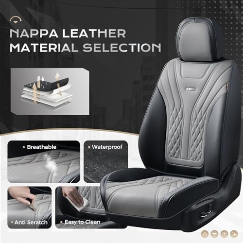 Coverado Car Seat Covers, Car Seat Covers Front Seats, 2-Pack Front Seat Cover, Nappa Leather Waterproof Seat Covers, Car Seat Protectors, Automotive Seat Covers Universal Fit for Most Vehicles - Image 3