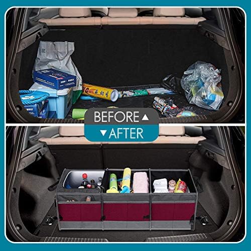 Trunk Organizer with Cooler, Collapsible Trunk Storage Container with Non Slip Bottom Strips, Large Multi-Compartment Waterproof Car Trunk Organizer Groceries for Vehicle Sedan, SUV, Van(Wine Red) - Image 6