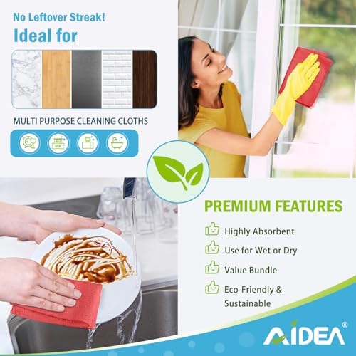 AIDEA Microfiber Cleaning Cloth Red-100PK, Soft Absorbent Shop Rags, Microfiber Towels for Cars, Kitchen Towels, Dusting Cloth for Home, Window, Cleaning Supplies, 12"×12" - Image 5