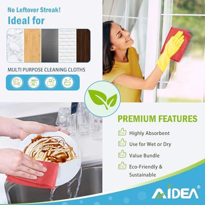 AIDEA Microfiber Cleaning Cloth Red-100PK, Soft Absorbent Shop Rags, Microfiber Towels for Cars, Kitchen Towels, Dusting Cloth for Home, Window, Cleaning Supplies, 12"×12" - Image 5