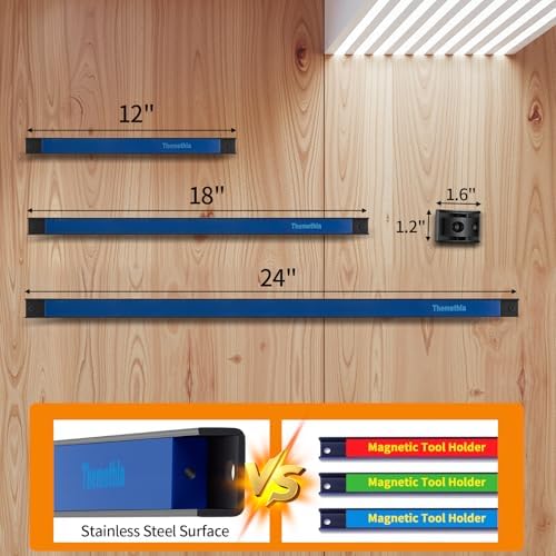 18" Magnetic Tool Holder Strip, 6 Pieces Blue Metal Tool Organizer Rack with Stainless Steel Surface, Magnet Bar for Garage Workshop, Easy To Install with Mounting Screws - Image 4