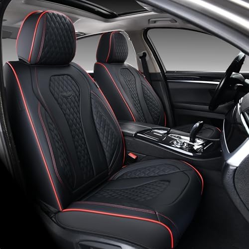 Coverado Automotive Seat Covers 5 Seats, Leather Seat Covers Fullset, Black Car Seat Covers, Luxury Car Seat Covers, Seat Cushion, Driver Seat Covers, Car Seat Protector Universal Fit Most Cars - Image 2