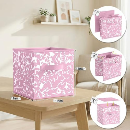 LemonRoad 6 Fabric Cube Storage Bin 11'' Classroom Bin, Pink, Classic - Image 2