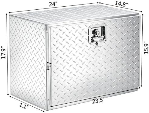 TUFFIOM Truck Bed Tool Box, 24"×17"×18" Heavy Duty Aluminum Diamond Plate Trailer Tool Box w/Lock Keys, Underbody Truck Box, Tool Storage Organizer Chest for Pick up,ATV,RV Trailer - Image 7