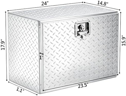 TUFFIOM Truck Bed Tool Box, 24"×17"×18" Heavy Duty Aluminum Diamond Plate Trailer Tool Box w/Lock Keys, Underbody Truck Box, Tool Storage Organizer Chest for Pick up,ATV,RV Trailer - Image 7