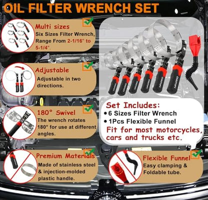 Oil Filter Wrench Set, Adjustable Oil Filter Removal Tool, 7 Pcs - Image 2