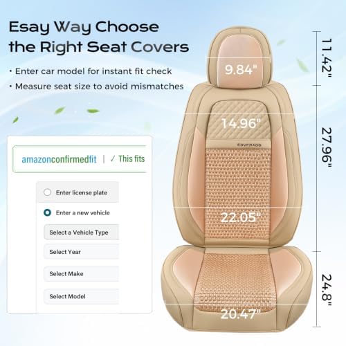 Coverado Car Seat Covers Full Set, Nappa Leather Beige Seat Covers for Cars, Waterproof Car Seat Protector, Front and Back Seats Universal Fit for Most Vehicles - Image 6