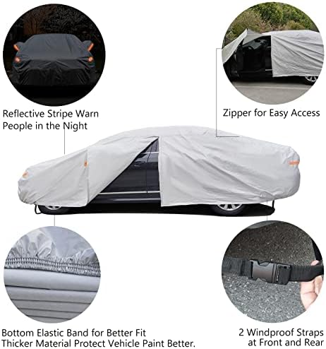SEAZEN Car Cover 6 Layers, Waterproof Sedan Car Cover with Zipper Door, Snowproof/UV Protection/Windproof, Universal Car Covers Breathable Fabric with Cotton (185" to 200") - Image 4