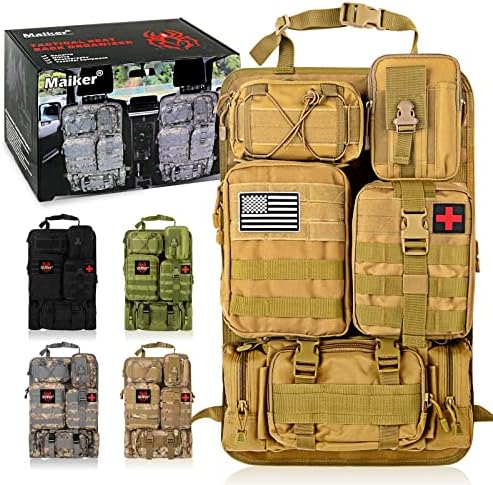 Universal Tactical Seat ​Back Organizer Vehicle Molle Panel Organizer Storage Bag with 5 Detachable Molle Pouch, Khaki - Image 2