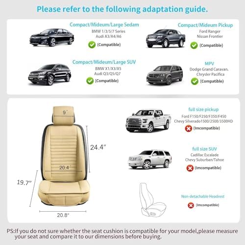 2pc Car Seat Covers, Luxury Car Protectors,Universal Anti-Slip Driver Seat Covers, Edge WrappingsFront Car Seat Covers with PU Leather(Beige) - Image 6