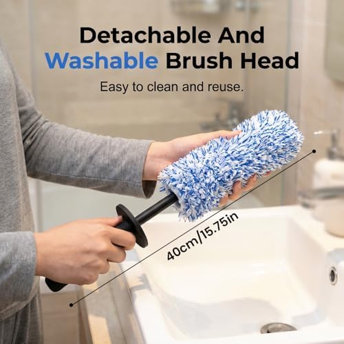 Wheel Barrel Cleaning Brush,2026 New Long Handle Microfiber Wheel Brush Car Duster,Lightweight Rim Detailing Tool for Narrow Spokes & Brake Calipers (Blue Brush/2pcs) - Image 6